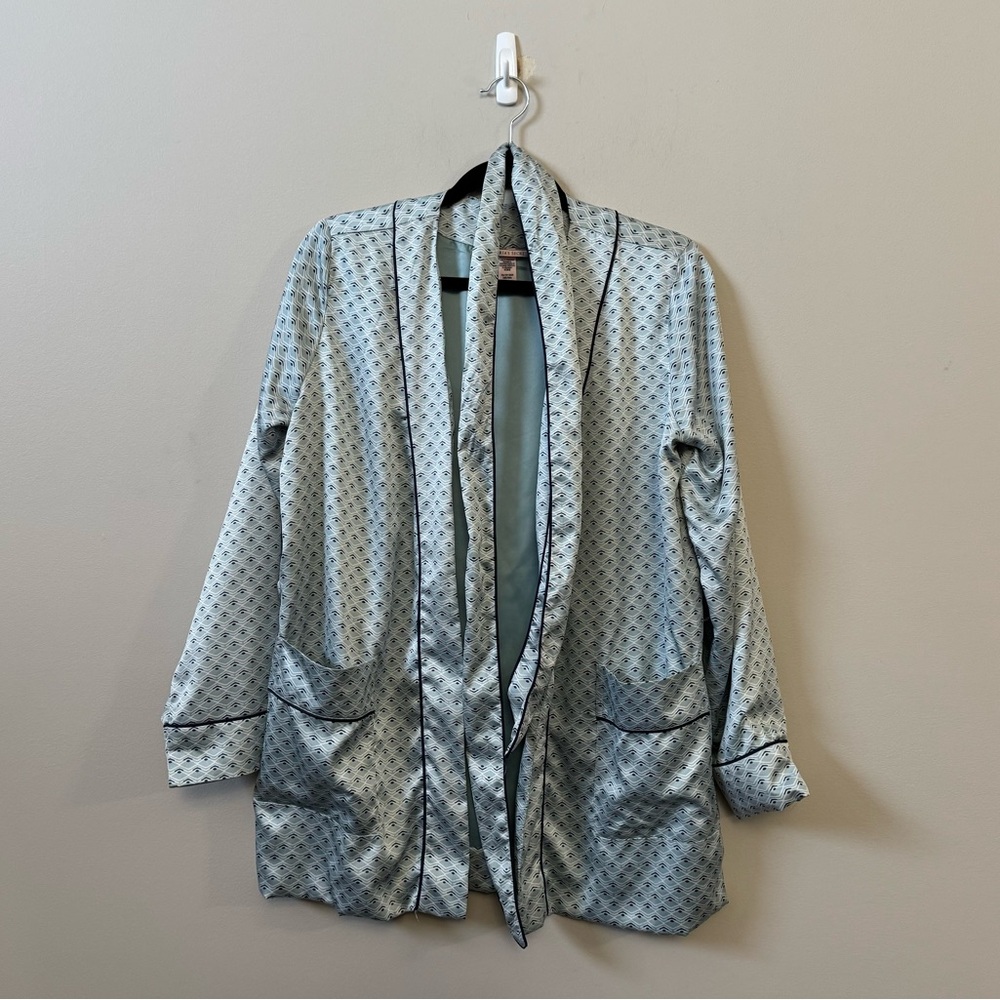 Victoria’s Secret mini lined blue aqua satin tie belt jacket kimono robe